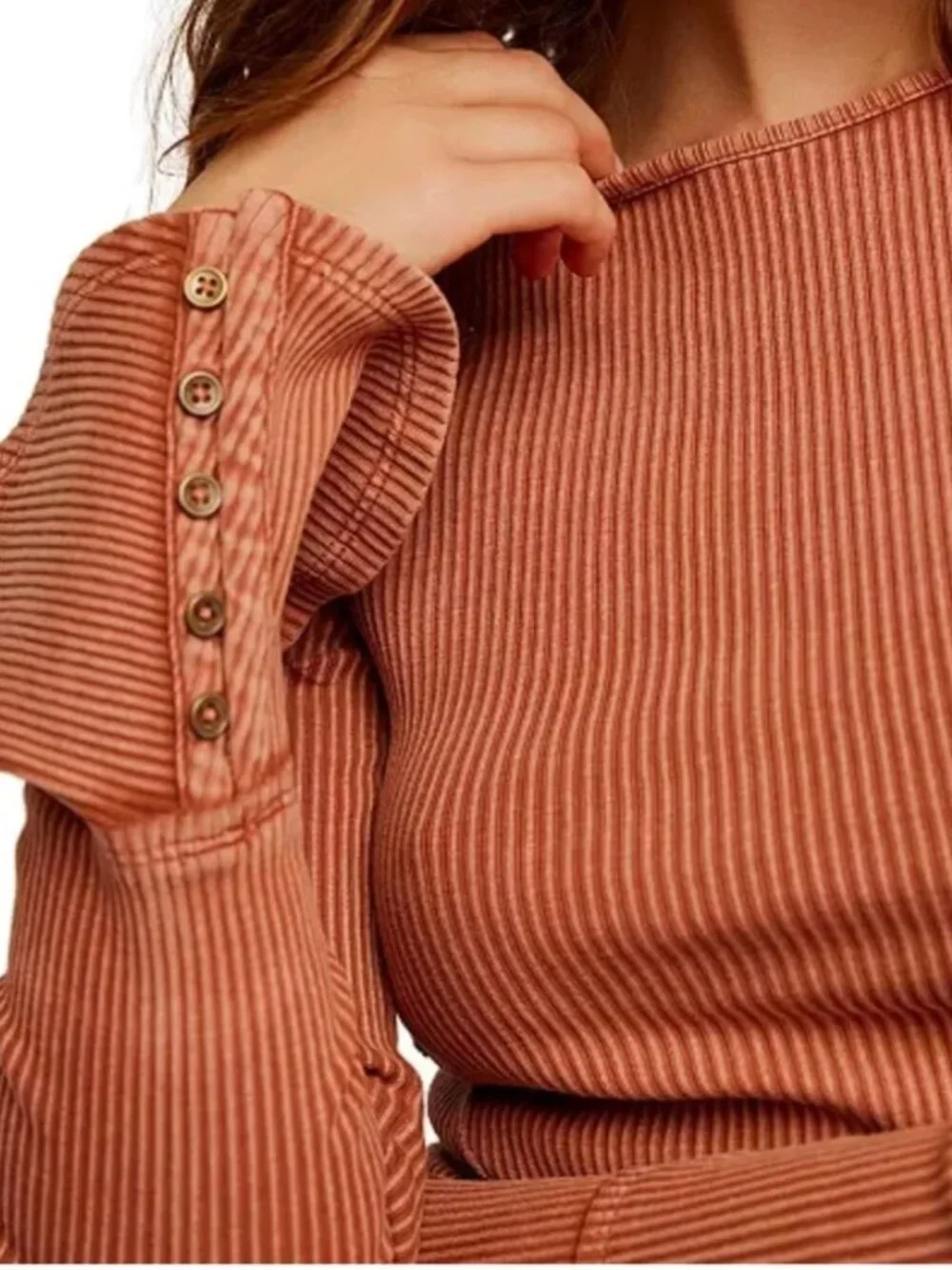Free People We The Free Soul Sister Ribbed Bell Sleeve Top XS NWOT Cedarwood